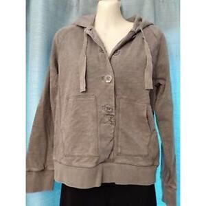 J. Crew 4-Button Pullover Washed Jersey Hoodie, Size M Gray